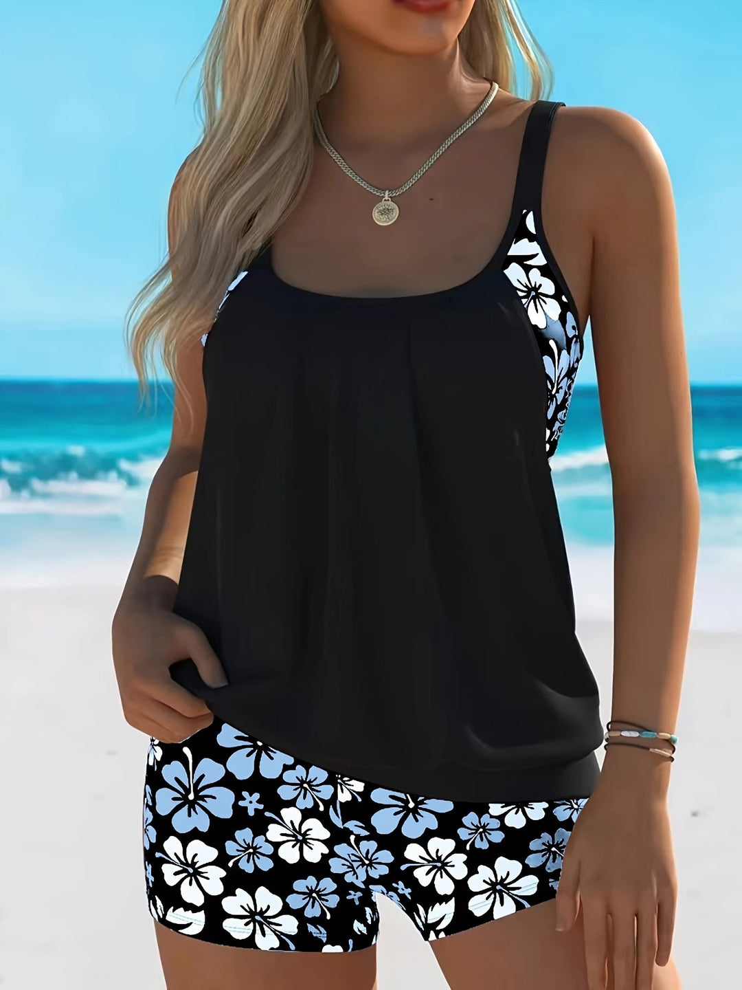 Isabella | Conjunto de Tankini Floral Azul