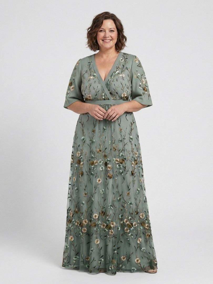 LUCÍA | VESTIDO MAXI FLORAL CON ESCOTE EN V Y MANGA CORTA