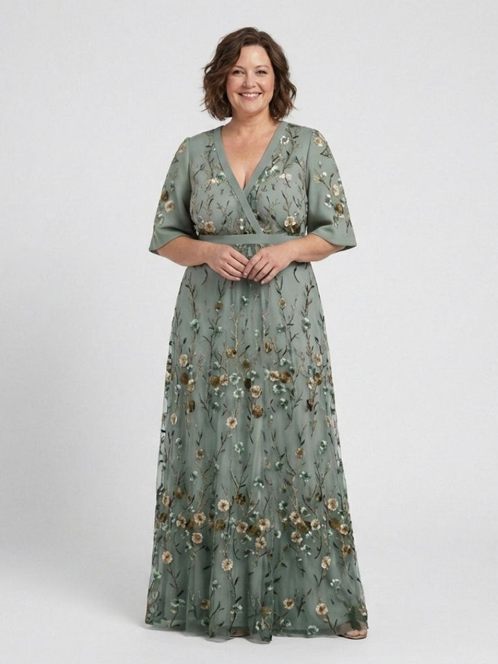 LUCÍA | VESTIDO MAXI FLORAL CON ESCOTE EN V Y MANGA CORTA
