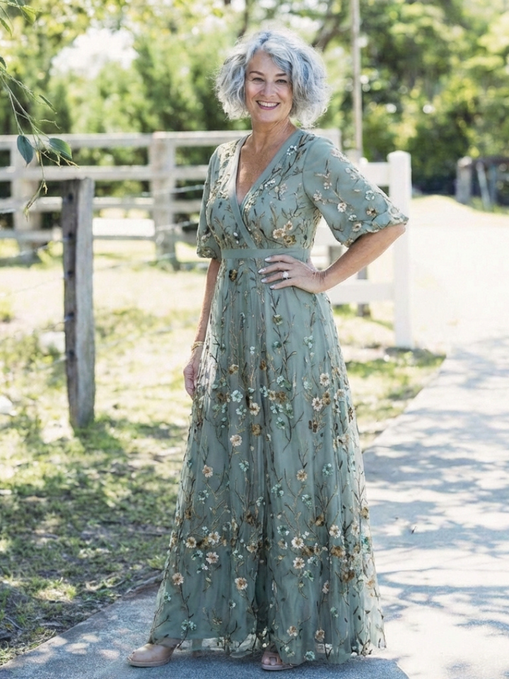 LUCÍA | VESTIDO MAXI FLORAL CON ESCOTE EN V Y MANGA CORTA