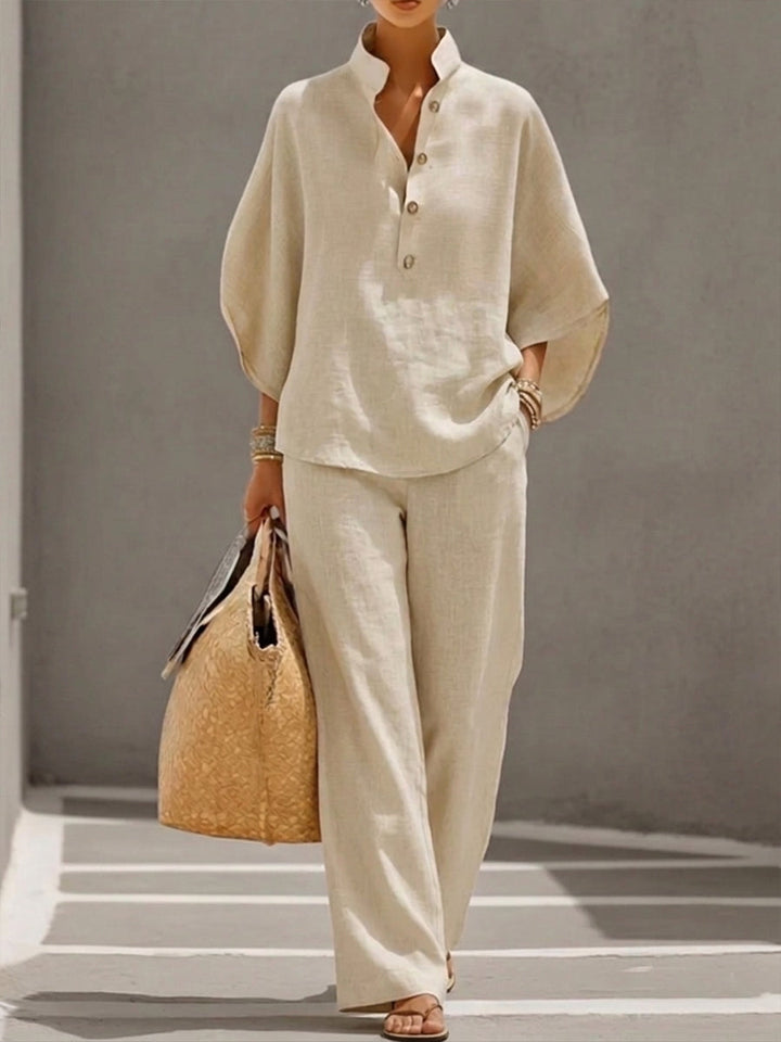 AINARA | CONJUNTO DE LINO Y ALGODÓN CON PANTALÓN ANCHO
