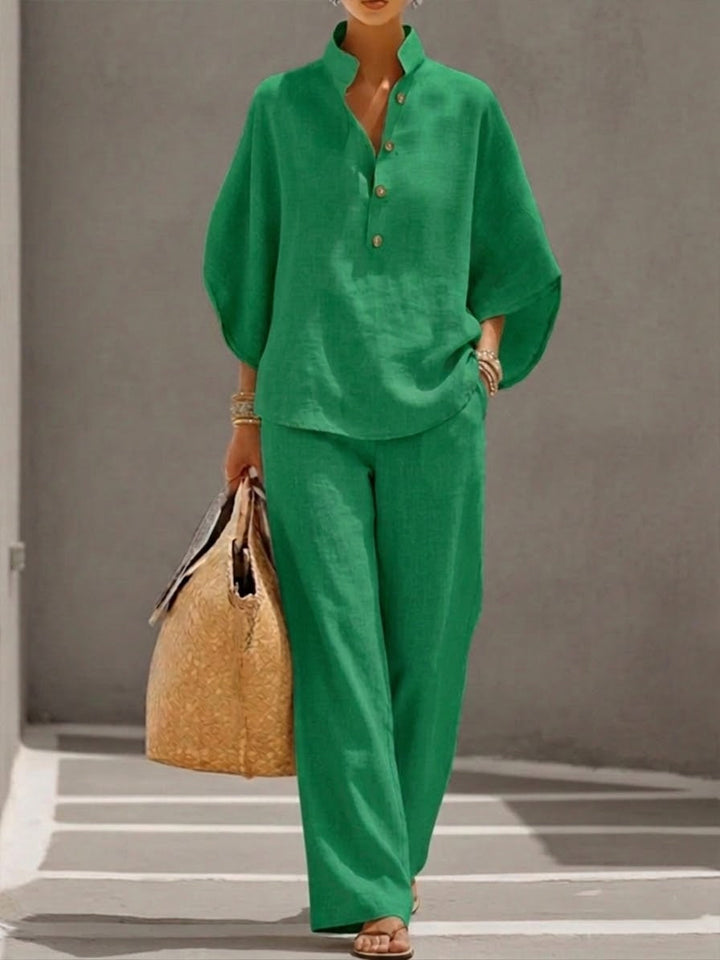 AINARA | CONJUNTO DE LINO Y ALGODÓN CON PANTALÓN ANCHO