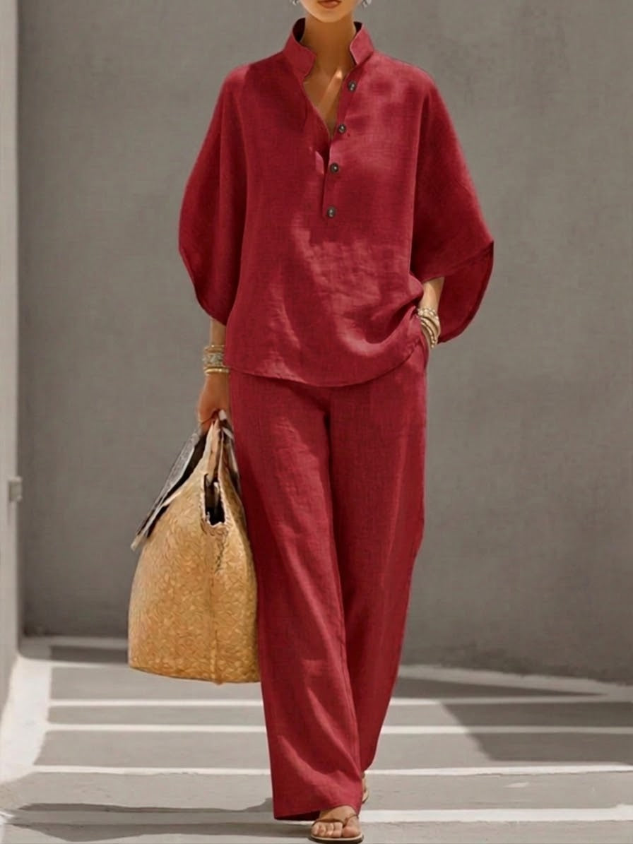 AINARA | CONJUNTO DE LINO Y ALGODÓN CON PANTALÓN ANCHO