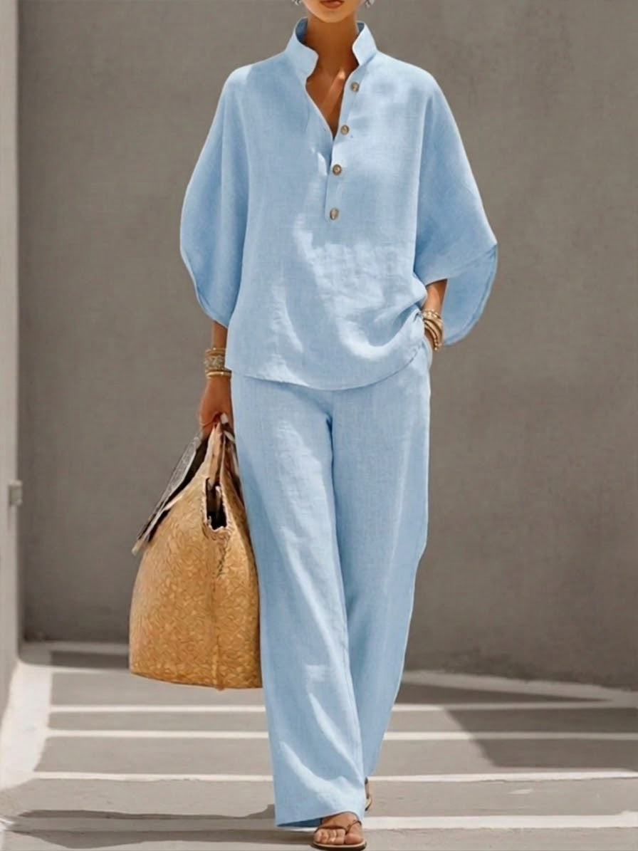 AINARA | CONJUNTO DE LINO Y ALGODÓN CON PANTALÓN ANCHO