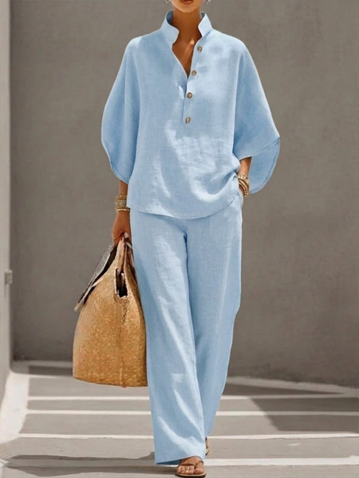 AINARA | CONJUNTO DE LINO Y ALGODÓN CON PANTALÓN ANCHO
