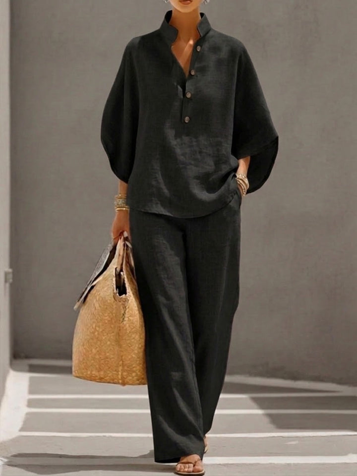 AINARA | CONJUNTO DE LINO Y ALGODÓN CON PANTALÓN ANCHO