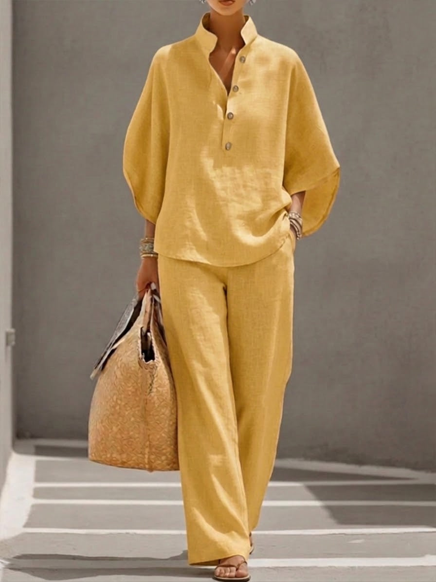 AINARA | CONJUNTO DE LINO Y ALGODÓN CON PANTALÓN ANCHO